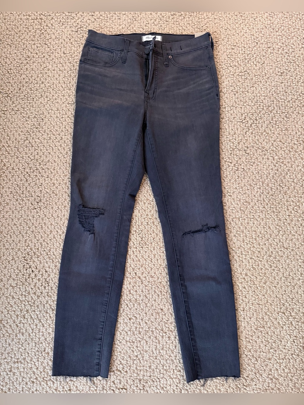NWT Madewell 9” Mid Rise Ripped Distressed Skinny Jeans In Black Sea